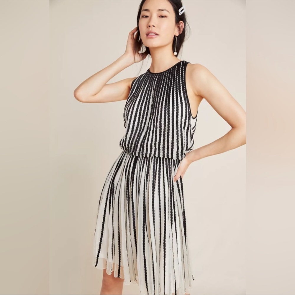Anthropologie Geisha Designs Black and White Textured  Halter Dress Size 2